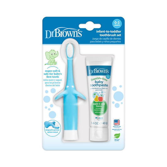 Dr. Brown's Natural Baby Toothpaste (Pear & Apple) & Toothbrush Set - Elephant