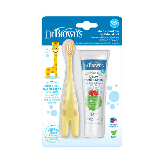 Dr. Brown's Natural Baby Toothpaste (Strawberry) & Upright Toothbrush Set - Giraffe