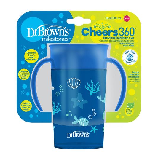 Dr. Brown's Cheers 360 Jungle Fun Cup w/ Lid & Handles 10oz -Blue