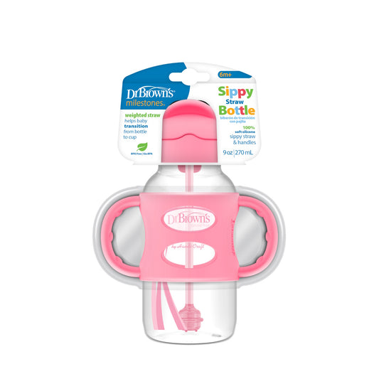 Dr. Brown's PP WideNeck Sippy Straw Bottle 9oz w/ Handles - Pink
