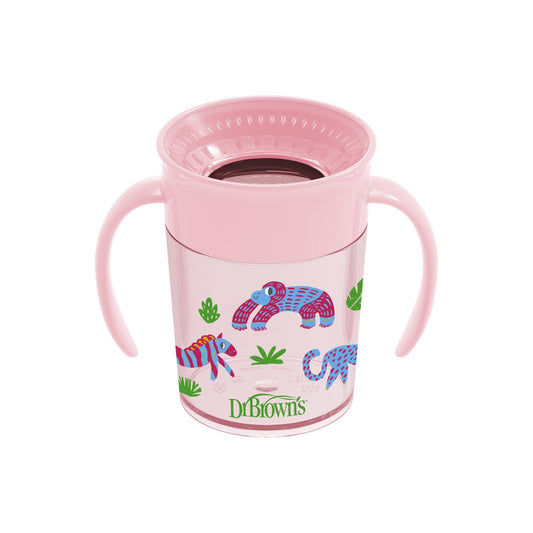 Dr. Brown's Cheers 360 Jungle Fun Cup w/ Lid & Handles 10oz - Pink