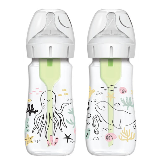 Dr. Brown's Options+ Anti-Colic Bottle w/ Breast-Like Nipple - Ocean Design - PP 9oz 2's